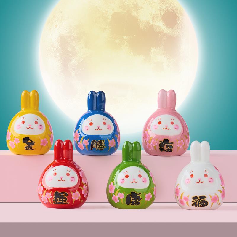Lucky Rabbit Ceramic Figurine – Red Charm for Good Fortune | Zen Ara Grove
