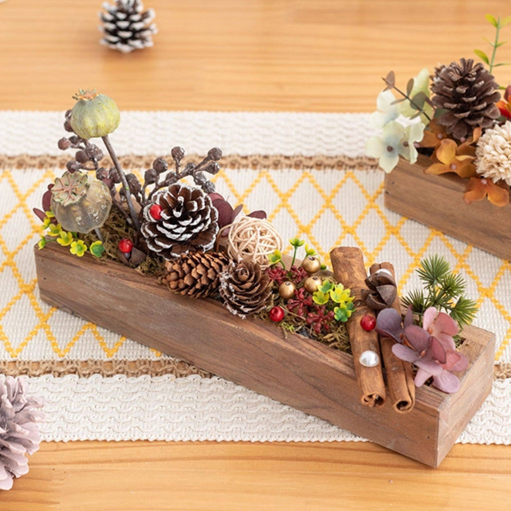 Handmade Silk Blossom Décor with Wooden Planter – Serenity in Bloom | Zen Ara Grove