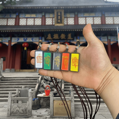 Ziwei Talisman Amulet – Artisan Painted Wood Plaque with Gold-Flecked Paper, Wearable Art | Zen Ara Grove