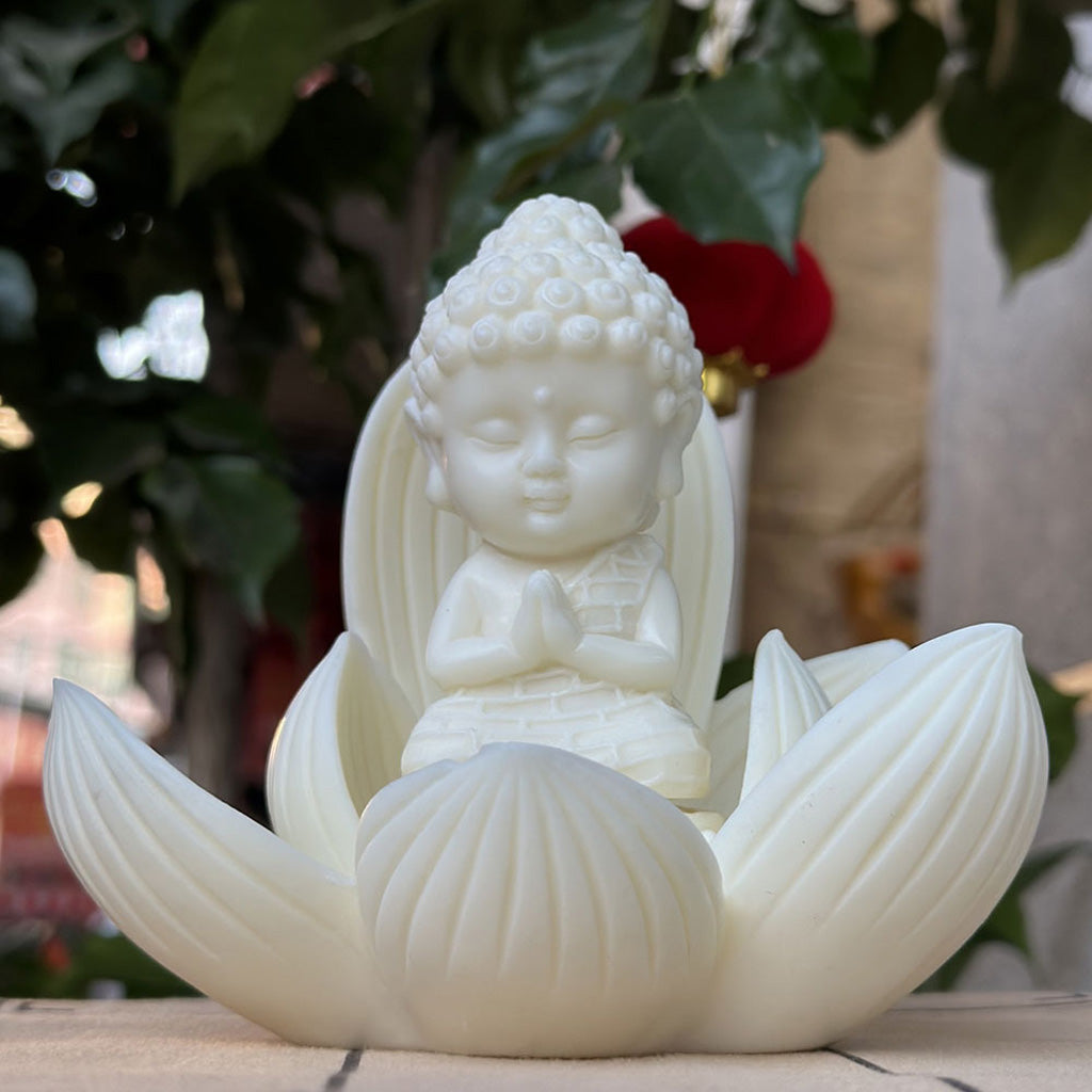 Nine-Petal Lotus Baby Buddha in Tagua Nut – Blessings in Every Bloom | Zen Ara Grove