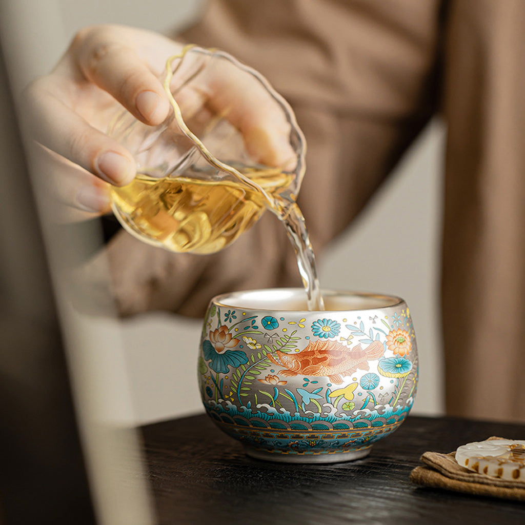 999 Silver Tea Cup – Emblem of Serenity & Blessing – Fine Hammered Finish | Zen Ara Grove
