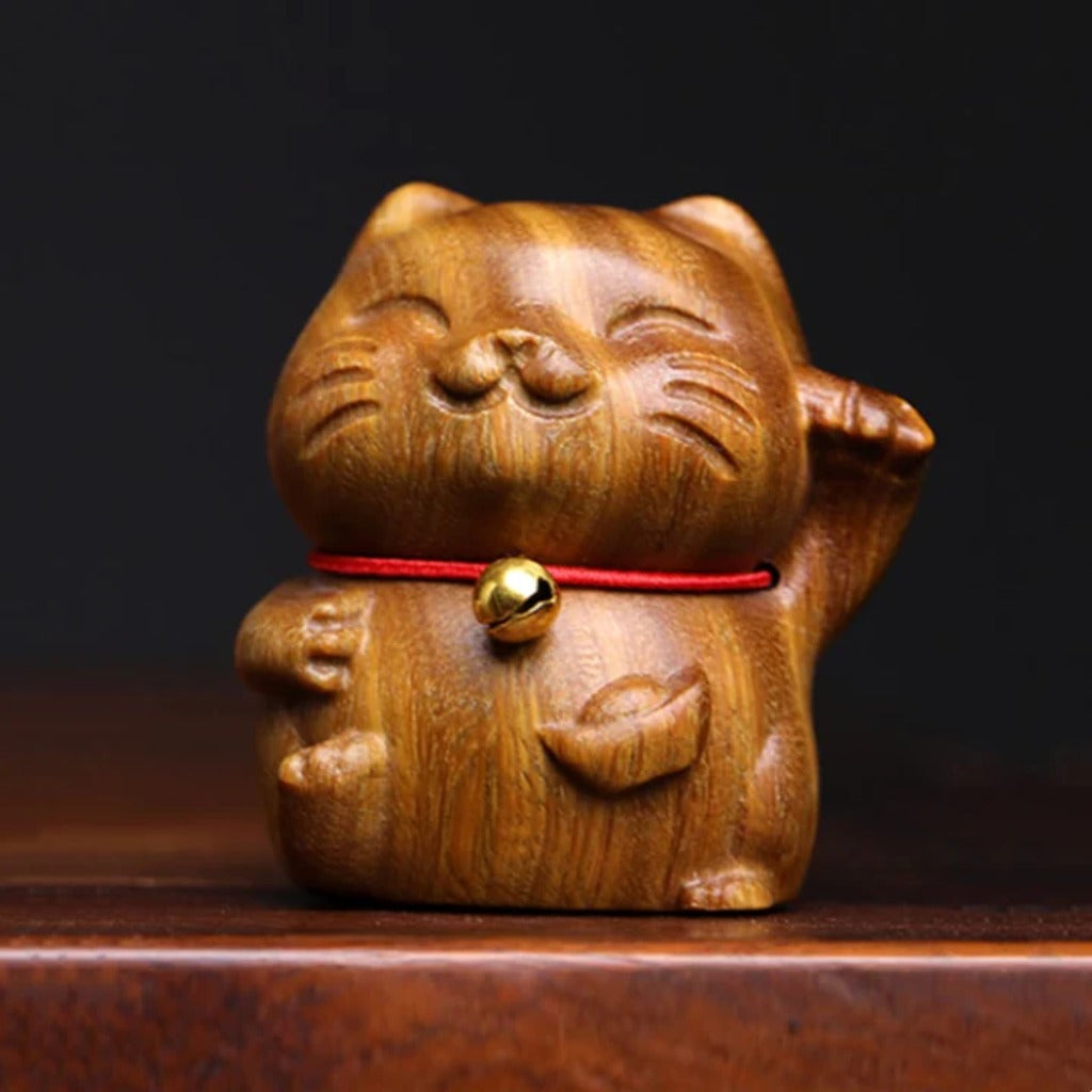 Green Sandalwood Small Mini Cute Lucky Cat Peace Decorations| Zen Ara Grove