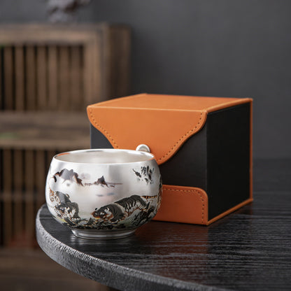 Handmade Silver Cup Gift Set – Sign of Prosperity & Harmony – Artistic Mountain Pattern | Zen Ara Grove