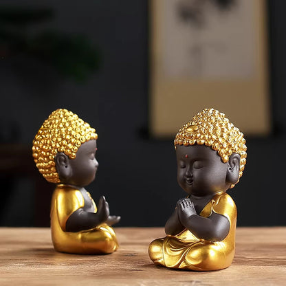 Mini Zen Buddha Statue – Handcrafted Purple Clay Ceramic with Golden Touch of Serenity | Zen Ara Grove