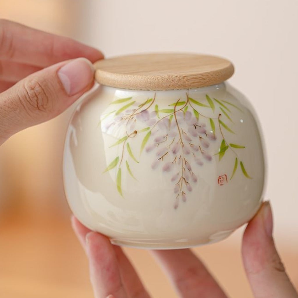 Hand-painted Ceramic Tea Canister – Airtight Storage for Loose Leaf Tea | Zen Ara Grove
