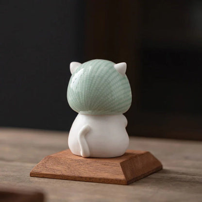 Lucky Cute Cat In Scarf Ceramic Figurine Decoration  | Zen Ara Grove