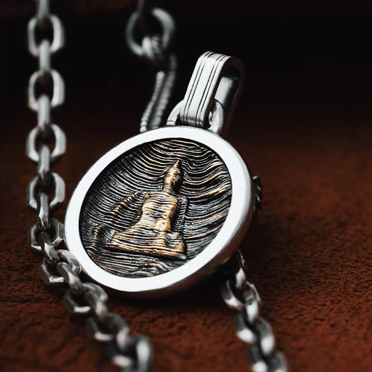 Zen Circle Pendant｜Gold Buddha in Silver Mandala