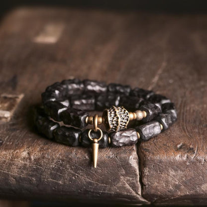 Ebony Wood Grain Twin-Strand Wrist Mala | Zen Ara Grove