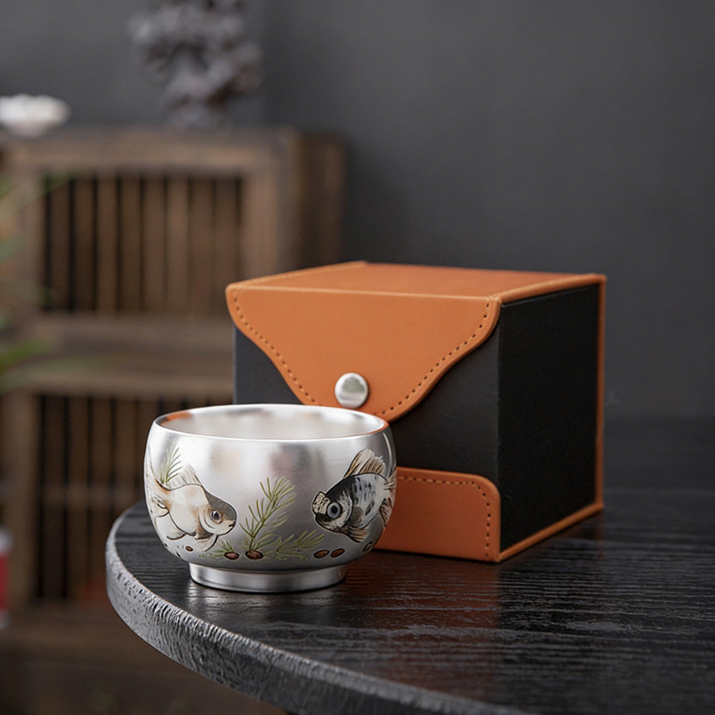 Handmade Silver Cup Gift Set – Sign of Prosperity & Harmony – Artistic Mountain Pattern | Zen Ara Grove