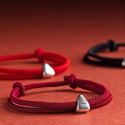 Adjustable Hand-Braided S925 Sterling Silver Fu Bracelet — Blessing & Strength