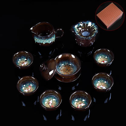 Kiln-Change Glaze Porcelain Teacup – Lucky Fish "Year of Plenty" Design | Zen Ara Grove