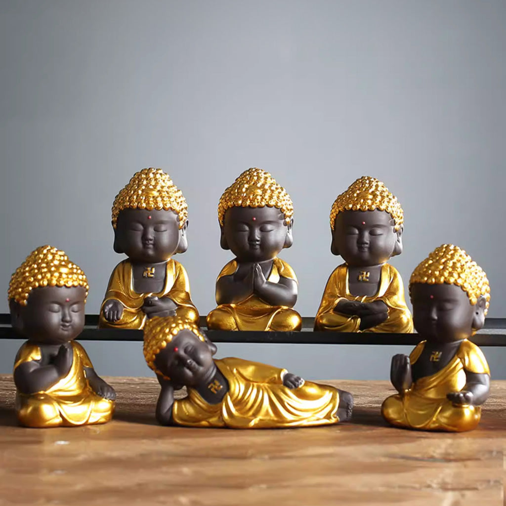 Mini Zen Buddha Statue – Handcrafted Purple Clay Ceramic with Golden Touch of Serenity | Zen Ara Grove