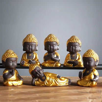 Mini Zen Buddha Statue – Handcrafted Purple Clay Ceramic with Golden Touch of Serenity | Zen Ara Grove