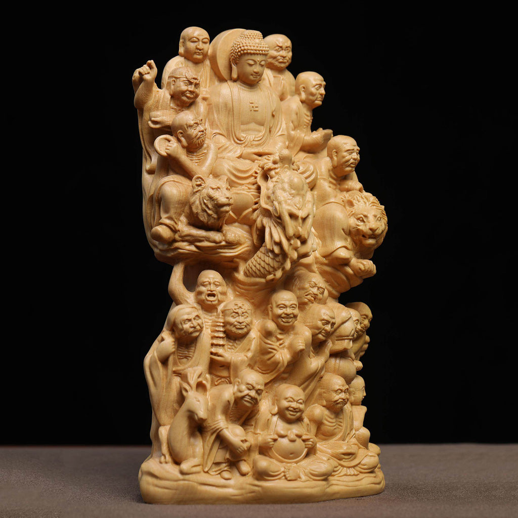 Handcrafted Eighteen Arhats Dragon and Tiger Taming Buddha Figurine – Strength & Protection | Zen Ara Grove