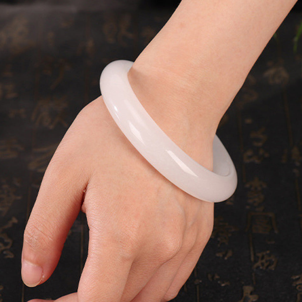 Misty Mountain Jade Bangle – Whisper of Serenity and Harmony in White & Green | Zen Ara Grove