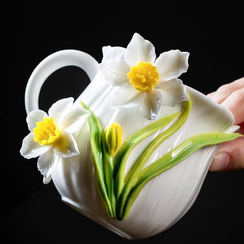 Handcrafted Ceramic Cup with Gourd Blossom – Living Art on Your Teacup | Zen Ara Grove