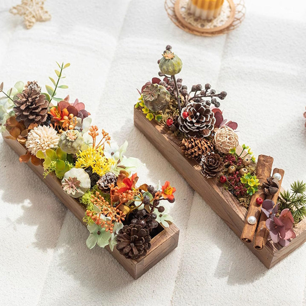 Handmade Silk Blossom Décor with Wooden Planter – Serenity in Bloom | Zen Ara Grove