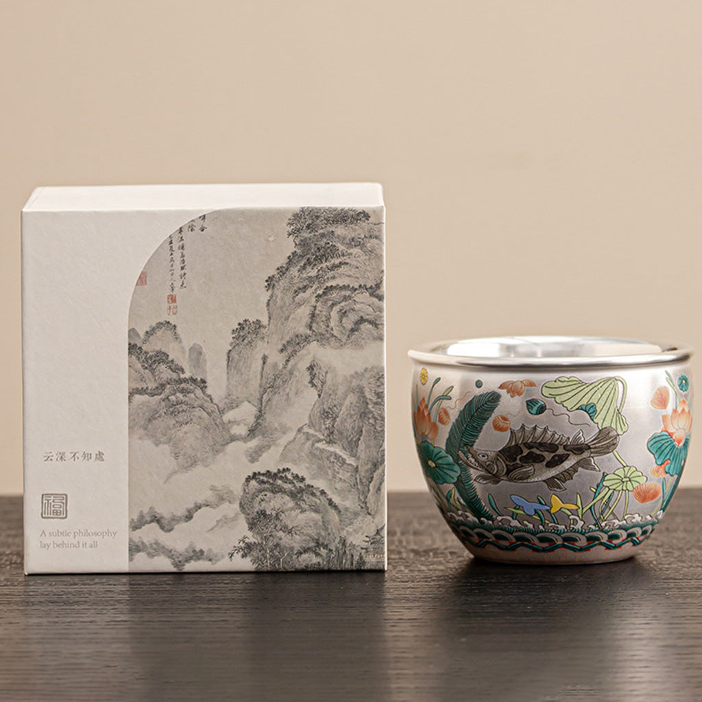 999 Silver Tea Cup – Emblem of Serenity & Blessing – Fine Hammered Finish | Zen Ara Grove