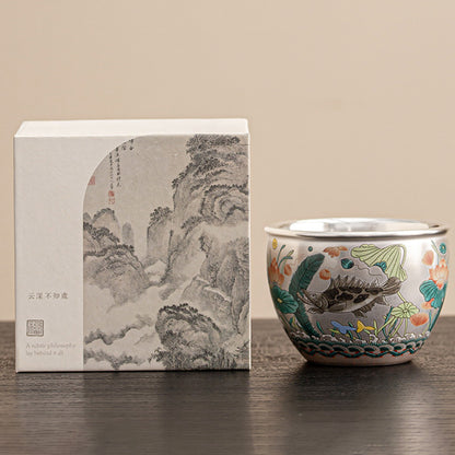 999 Silver Tea Cup – Emblem of Serenity & Blessing – Fine Hammered Finish | Zen Ara Grove