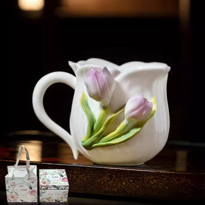 Limited Time Offer · Handcrafted Heritage Porcelain Cup – Tulip Blossoms Growing from the Surface | Zen Ara Grove