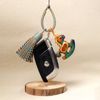 Handwoven Rainbow Rocking Horse Keychain – Whimsical Charm for Everyday | Zen Ara Grove
