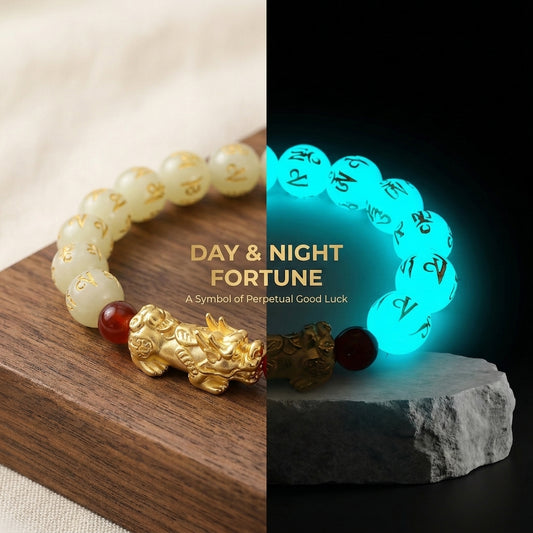 Luminous Stone Bracelet with Six‑Word Mantra Beads – Symbol of Light and Blessing | Zen Ara Grove