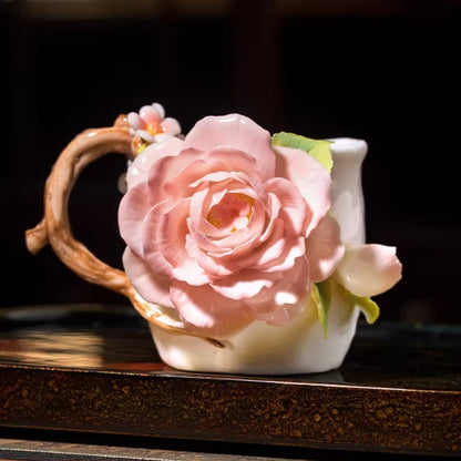 Handcrafted Heritage Porcelain Cup – Roses Blooming from the Surface | Zen Ara Grove