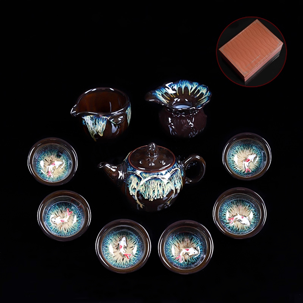 Kiln-Change Glaze Porcelain Teacup – Lucky Fish "Year of Plenty" Design | Zen Ara Grove