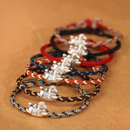 Sterling Silver Horse Charm Bracelet – Adjustable Braided Cord for Good Fortune | Zen Ara Grove