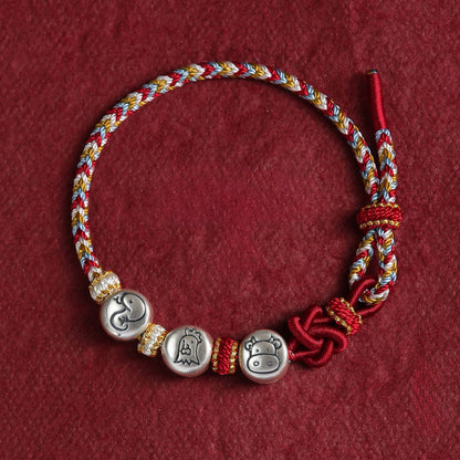 999 Silver 12 Zodiac Bead Braided Multi‑Color Adjustable Bracelet –Fortune & Peace | Zen Ara Grove