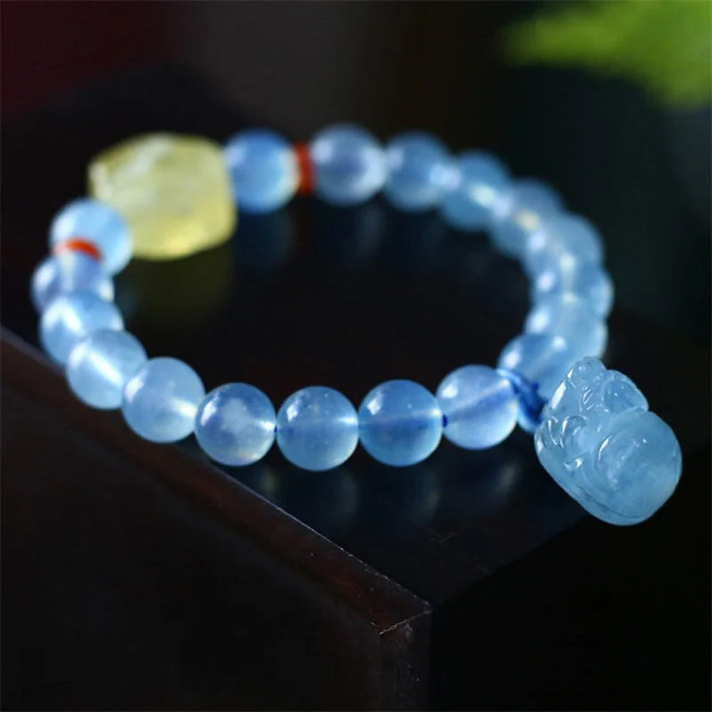 Natural Aquamarine Pixiu Bracelet – The Guardian of Wealth & Fortune | Zen Ara Grove