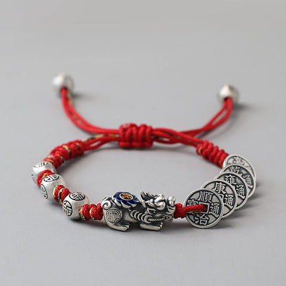 Fortune Pixiu with Five Emperor Coins Braided Bracelet | Zen Ara Grove