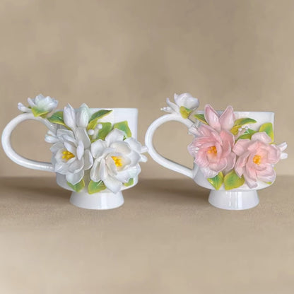 Handcrafted Heritage Ceramic Cup – Jasmine Blossoms Blooming from the Surface | Zen Ara Grove