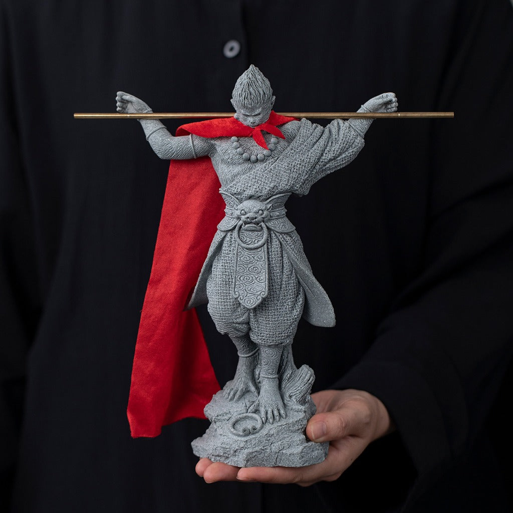 Monkey King Warrior Buddha Statue – Carved Green Sandstone Art Figurine | Zen Ara Grove