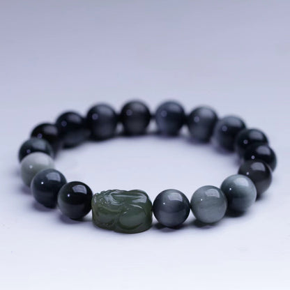 Hawk’s Eye & Hetian Jade Pixiu Bracelet – Symbol of Courage and Prosperity | Zen Ara Grove