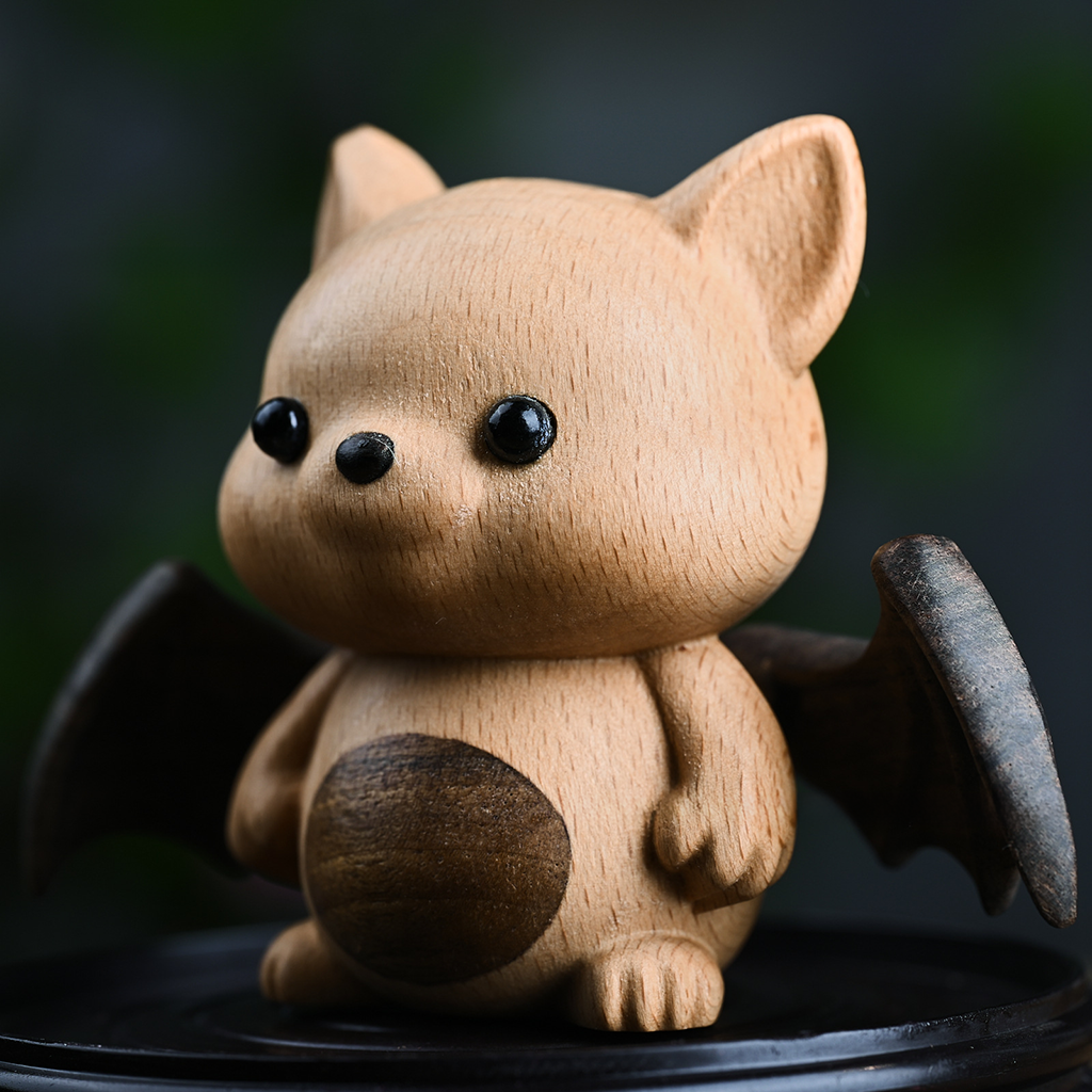 Whimsical Beech Wood Baby Bat – Artisanal Joint Design Wooden Decor | Zen Ara Grove