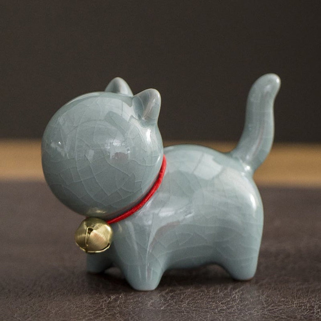 Mini Cute Lucky Bell Cat Tea Pet Ceramic Home Desk Figurine Decoration| Zen Ara Grove