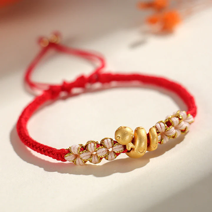 Handmade 999 Sterling Silver Snake Year Red String Bracelet – Heart & Peach Blossom Luck | Zen Ara Grove