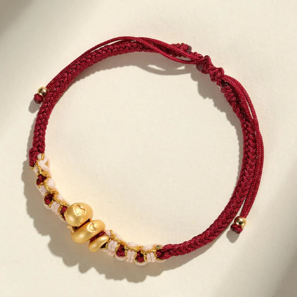 Handmade 999 Sterling Silver Snake Year Red String Bracelet – Heart & Peach Blossom Luck | Zen Ara Grove