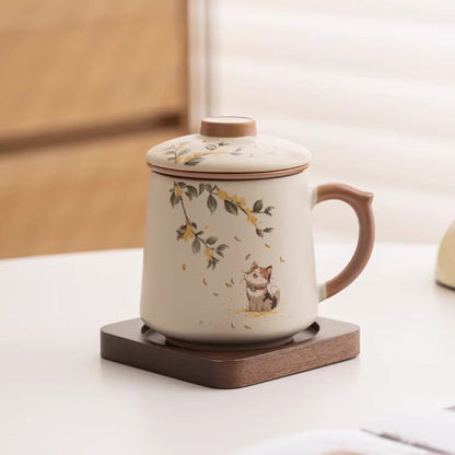 Ru Kiln Glaze Ceramic Teacup – Animal & Nature Motifs, Symbol of Harmony and Good Fortune | Zen Ara Grove