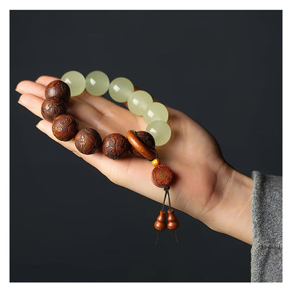 Sandalwood and Jade Beaded Bracelet with 'Fu' Charm | Zen Ara Grove