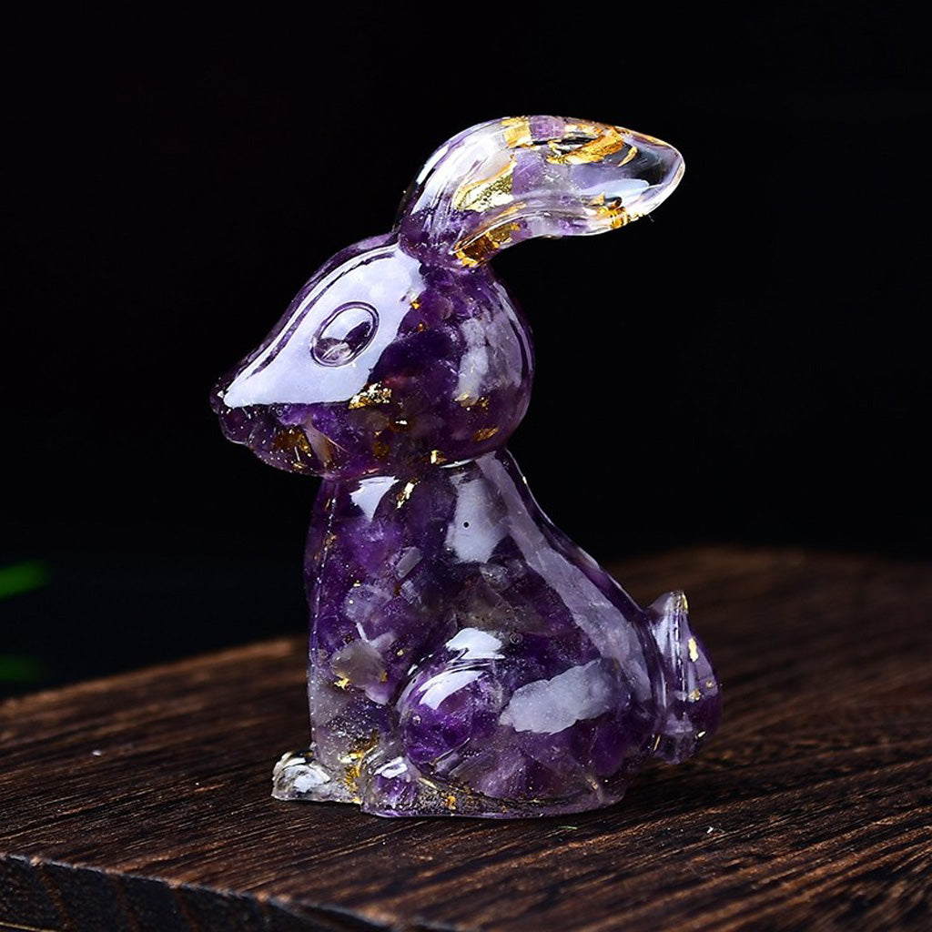 Handmade Epoxy Resin Rabbit Decor – Embedded Natural Healing Crystals | Zen Ara Grove
