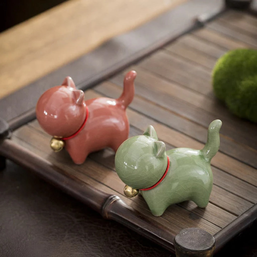 Mini Cute Lucky Bell Cat Tea Pet Ceramic Home Desk Figurine Decoration| Zen Ara Grove