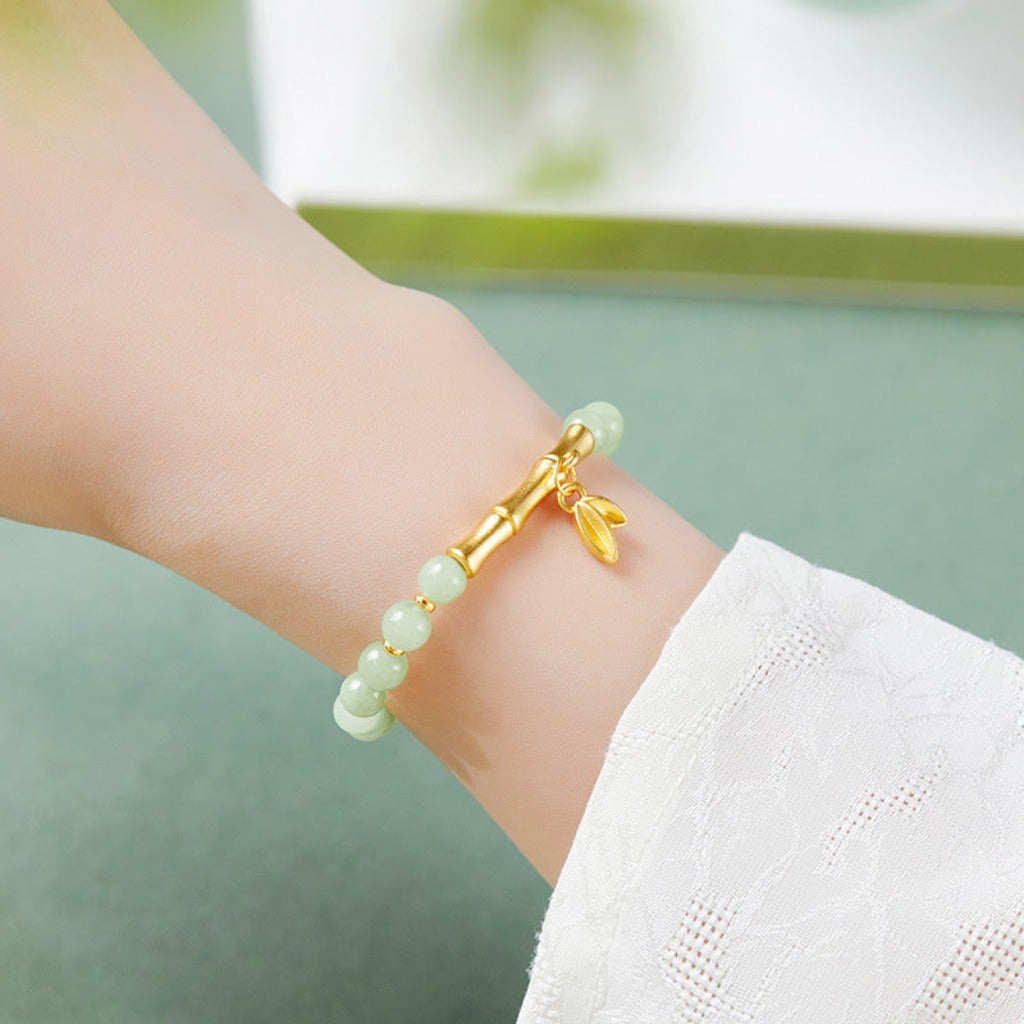 Silver Bamboo & Jade Beaded Bracelet | Zen Ara Grove