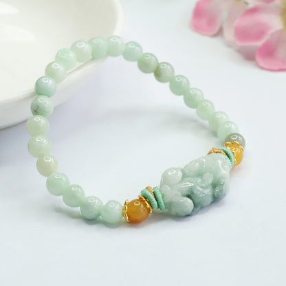 Hand‑Carved Jade Pixiu Beaded Bracelet — Meaning of Prosperous Blessing | Zen Ara Grove