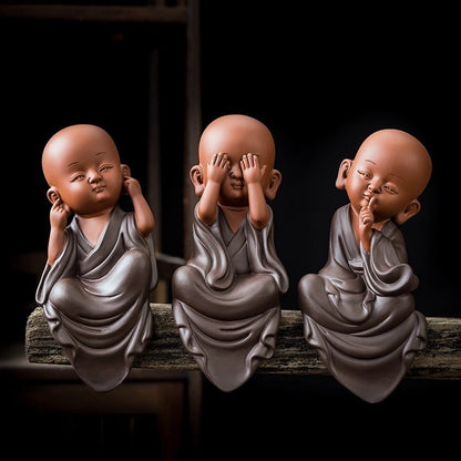 Ceramic “Three No Evils” Monk Figurines – Symbol of Wisdom, Purity & Mindfulness | Zen Ara Grove