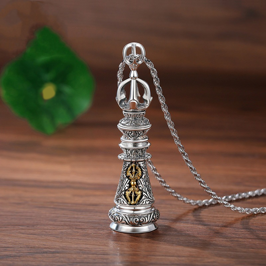 Silvered Stupa Pendant – Eternal Sanctuary of the Buddha | Zen Ara Grove