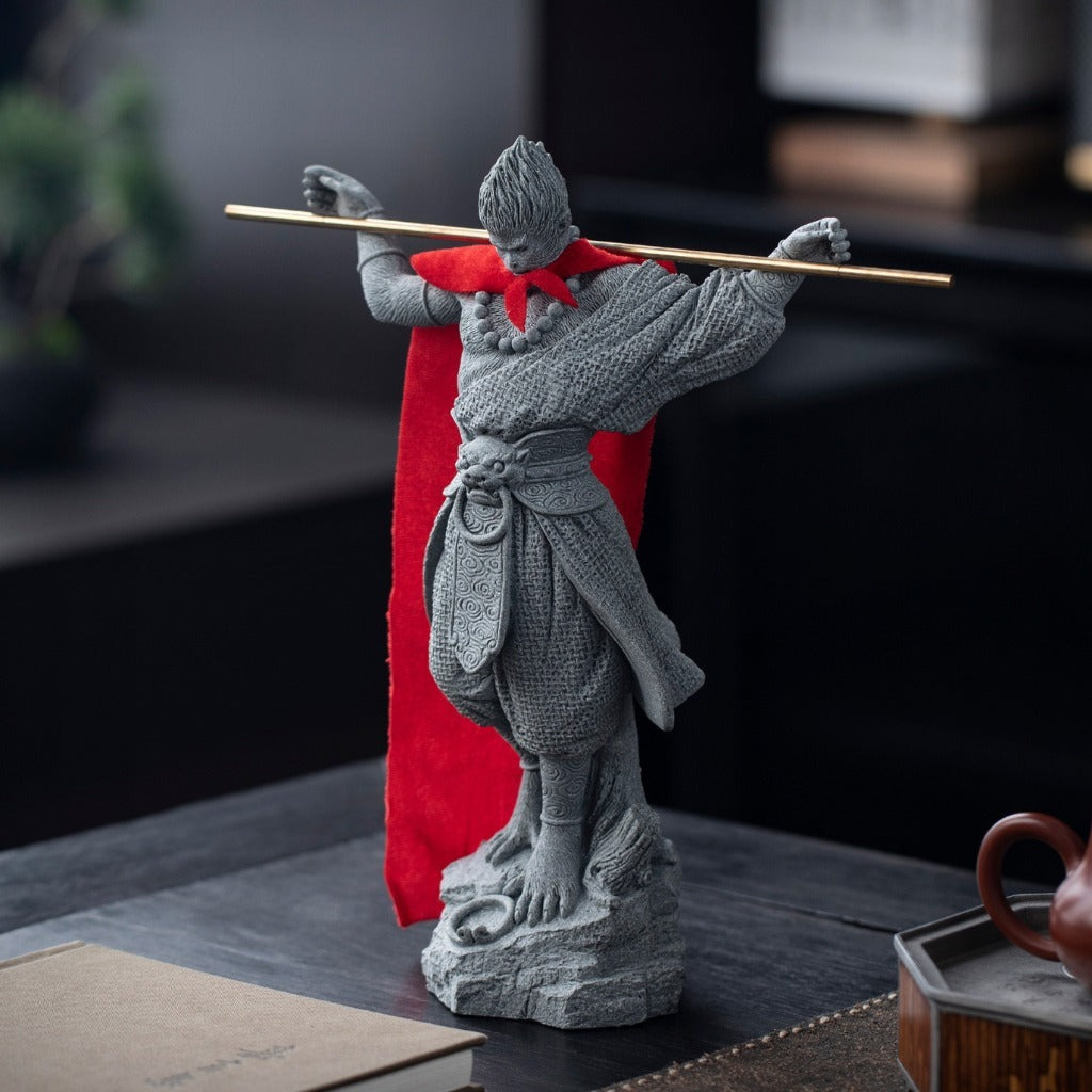 Monkey King Warrior Buddha Statue – Carved Green Sandstone Art Figurine | Zen Ara Grove