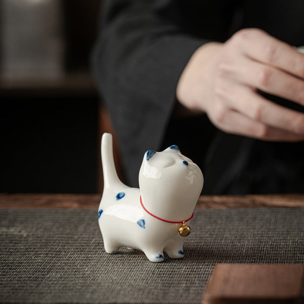Mini Lucky White Cat Kitten Tea Pet Ceramic Home Desk Figurine Decoration | Zen Ara Grove