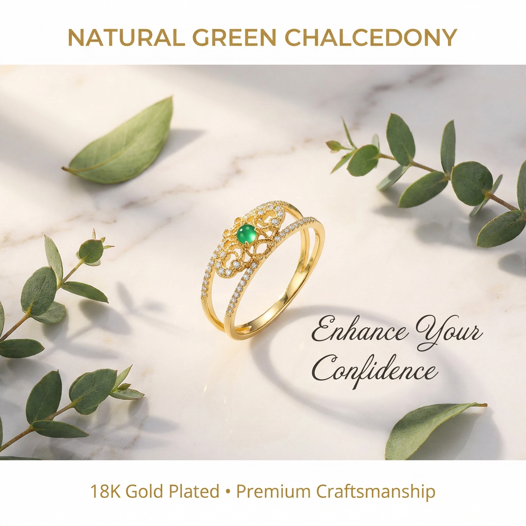 LIMITED TIME OFFER · Natural Green Chalcedony Ring with 18K Gold Plated Filigree Craftsmanship | Zen Ara Grove